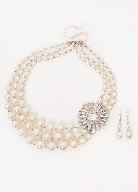 Statement jewelry faux pearl crystal necklace set fashion jewelry