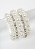 Trendy Pearls Silver Five Piece Bracelet Statement Jewelry