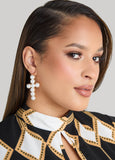 Faux Pearl Cross Earrings