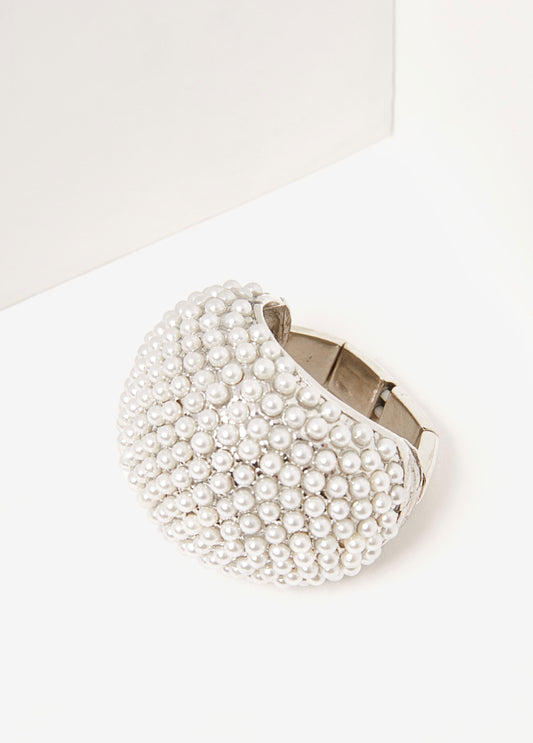 Pave Faux Pearl Stretch Ring