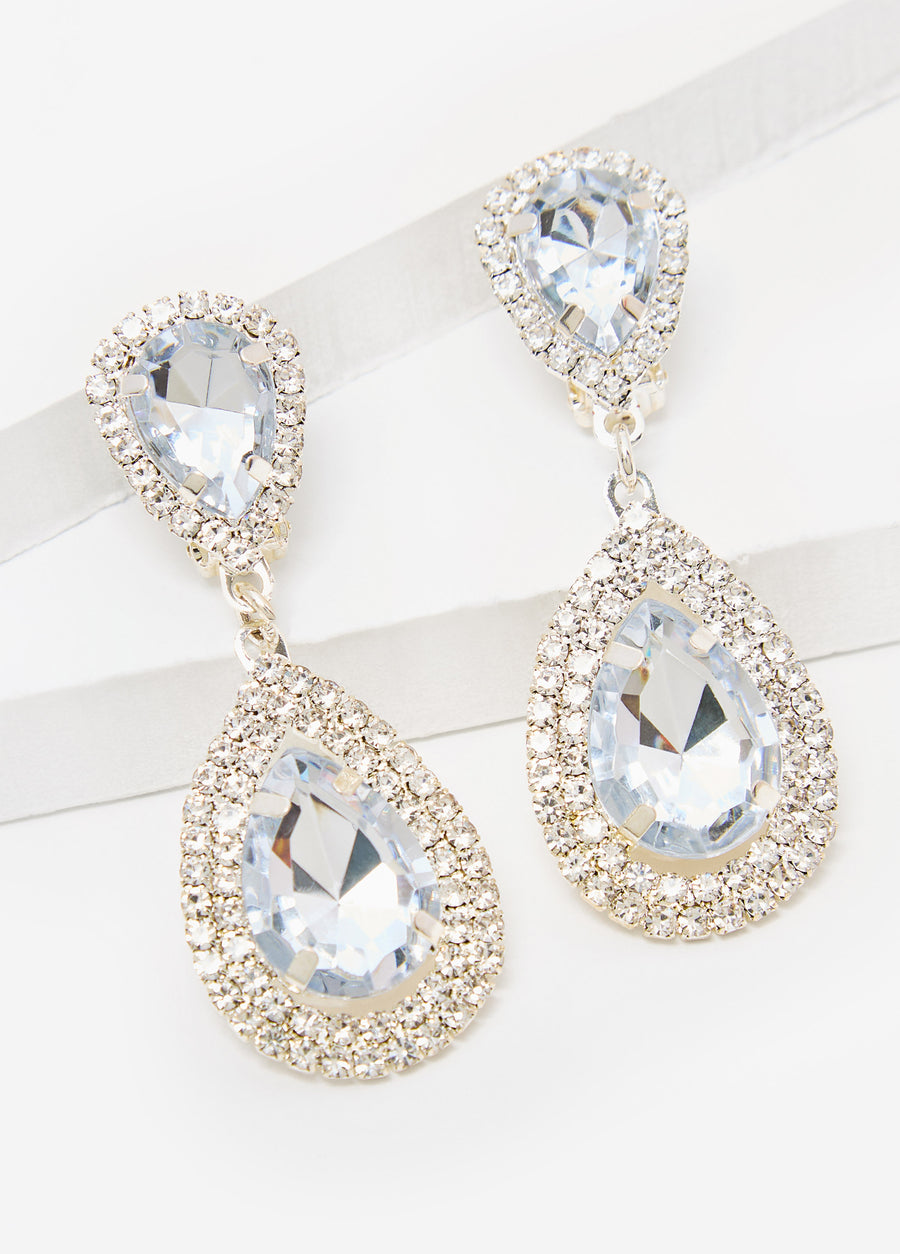 Crystal Teardrop Clip On Earrings
