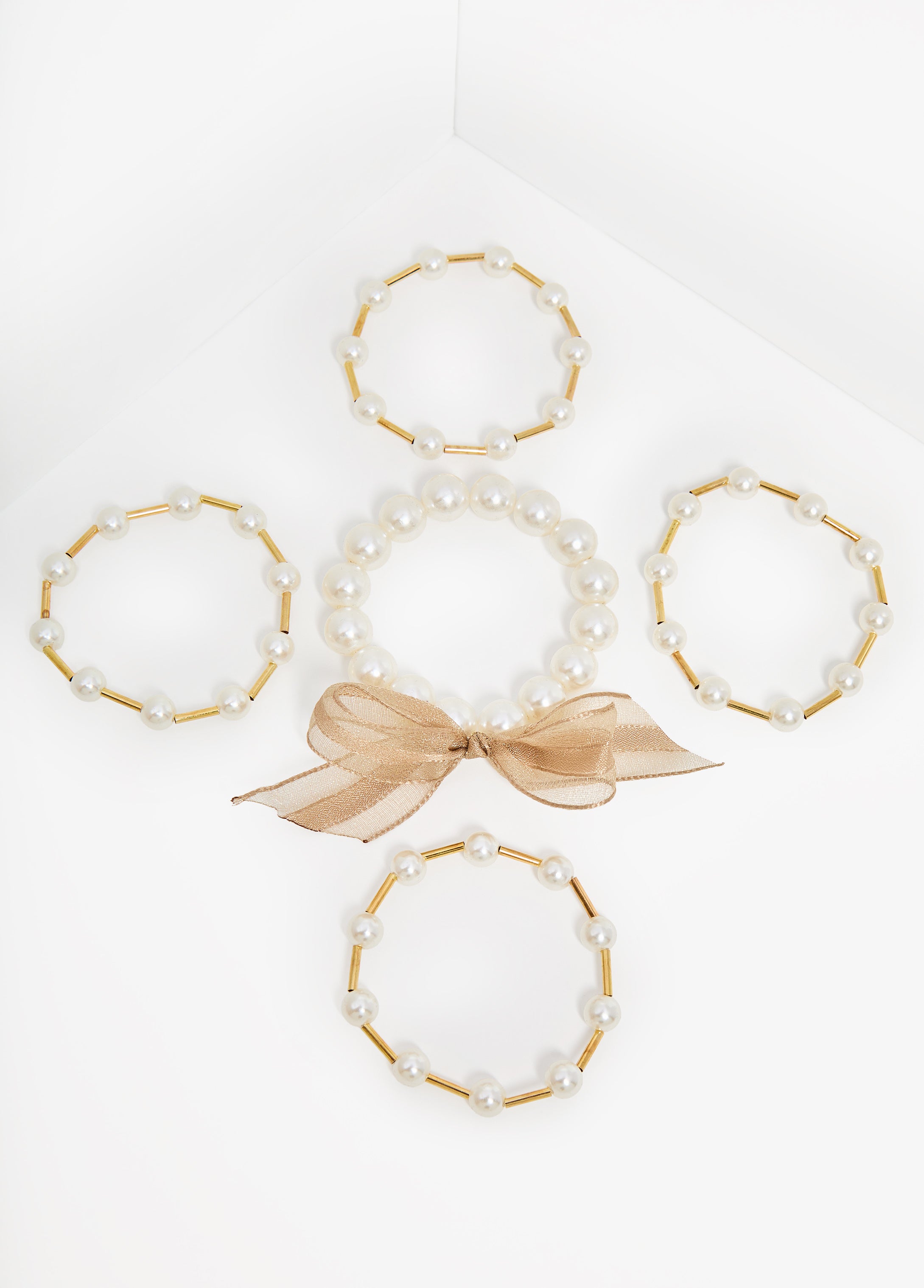 Trendy Pearls Five Piece Gold Bracelet Statement Jewelry Accessories