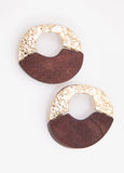 Wood And Hammered Gold Earrings