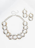 Trendy silver twisted chain link necklace earrings fashion jewelry set 