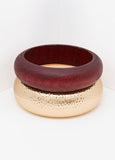 Hammered Gold And Wood Bangle Set