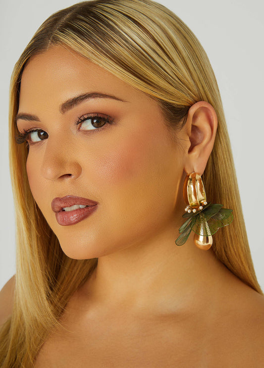 Faux Pearl Floral Hoop Earrings