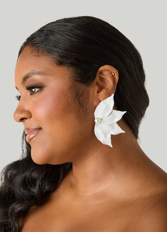 Faux Pearl Floral Stud Earrings