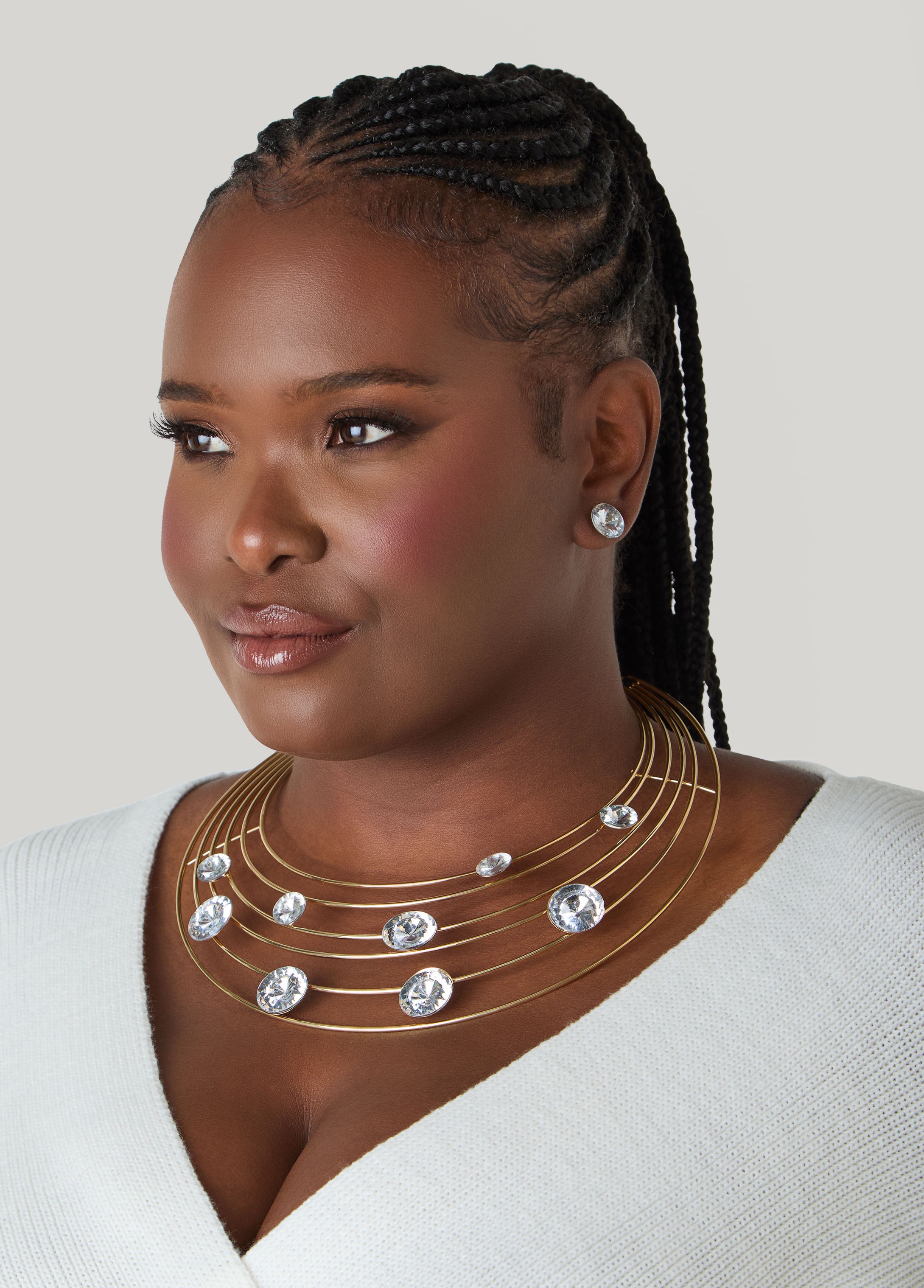 Crystal Gold Tone Ring Collar Set