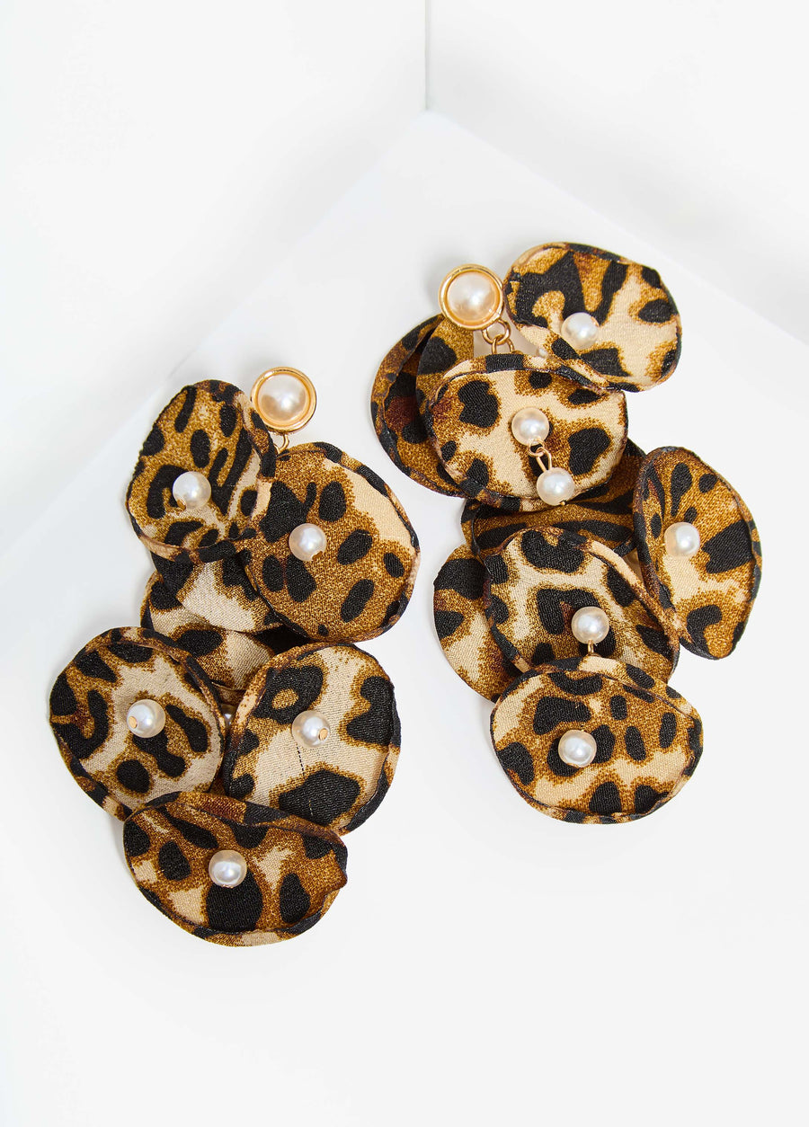 Faux Pearl And Animal Print Earrings