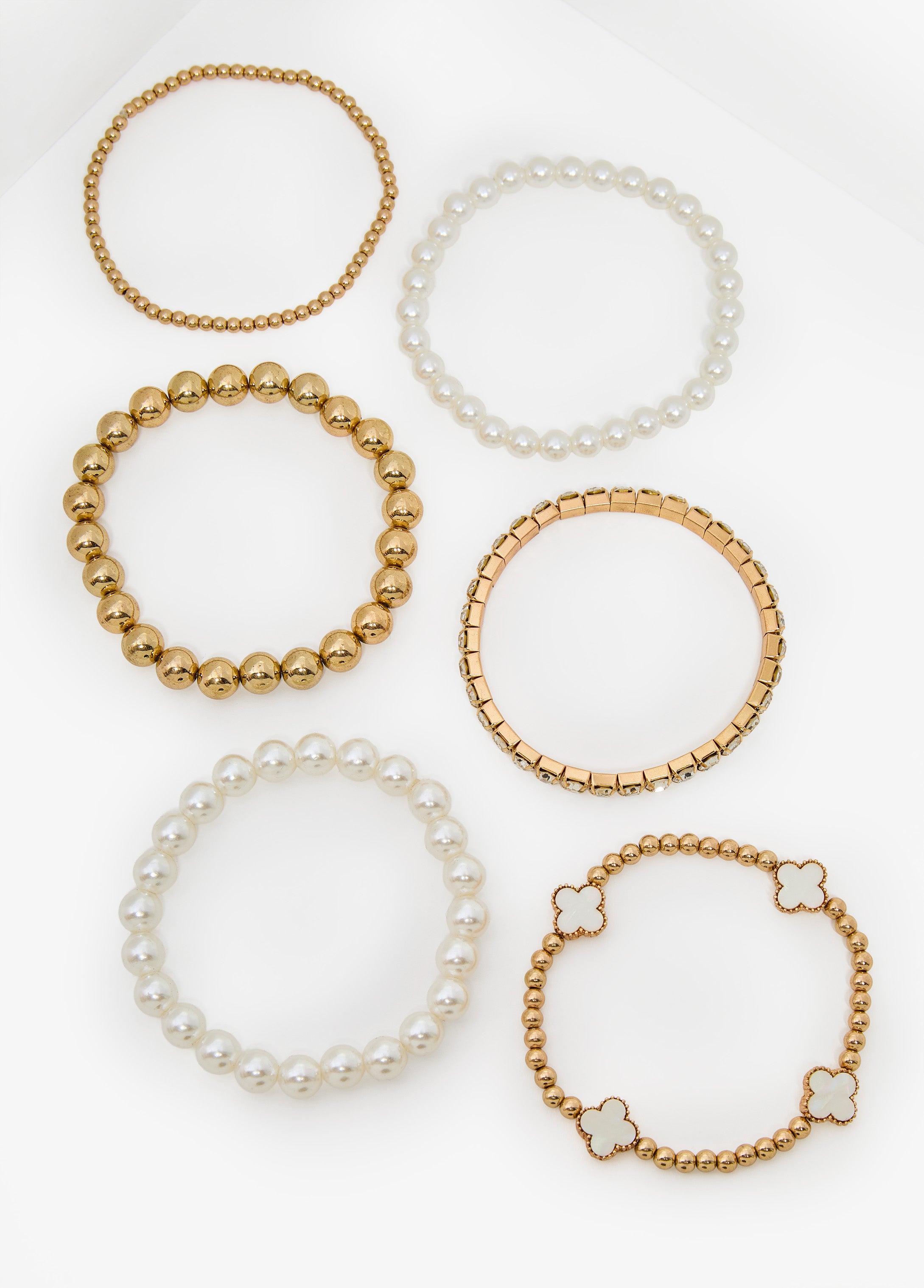 Trendy Faux Pearl Crystal Clover Luxury Fashion Jewelry Gold Bracelet