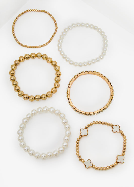 Trendy Faux Pearl Crystal Clover Luxury Fashion Jewelry Gold Bracelet
