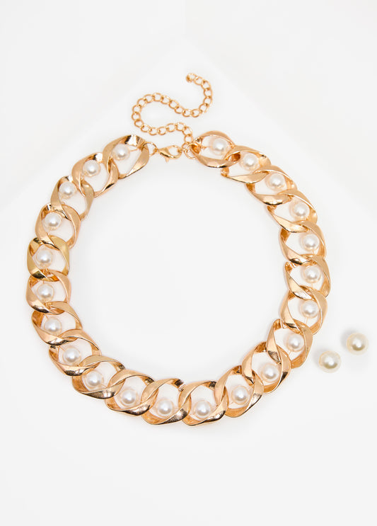 Faux Pearl Twisted Necklace Set