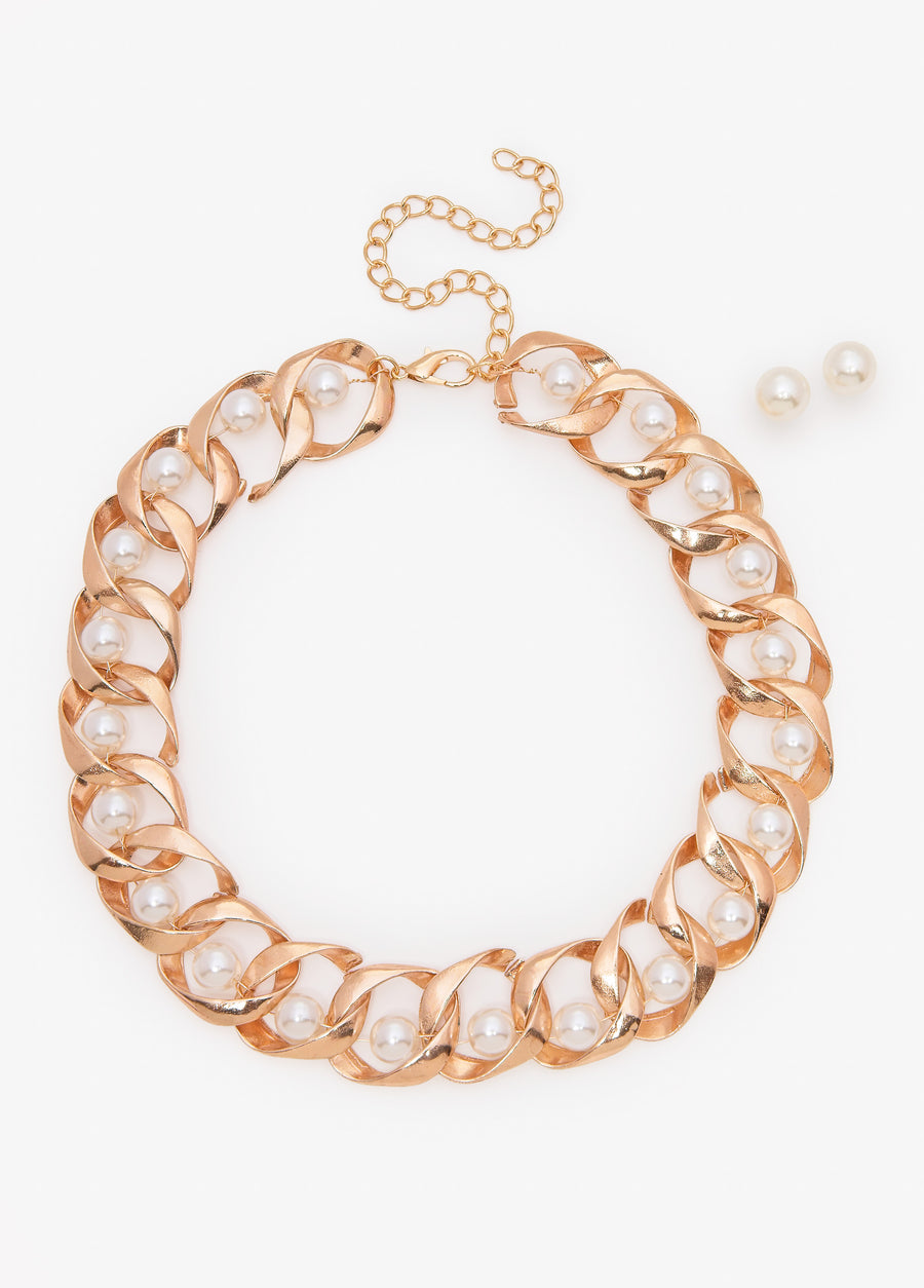 Faux Pearl Twisted Necklace Set