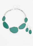 Trendy hammered green silver chain link necklace fashion jewelry set