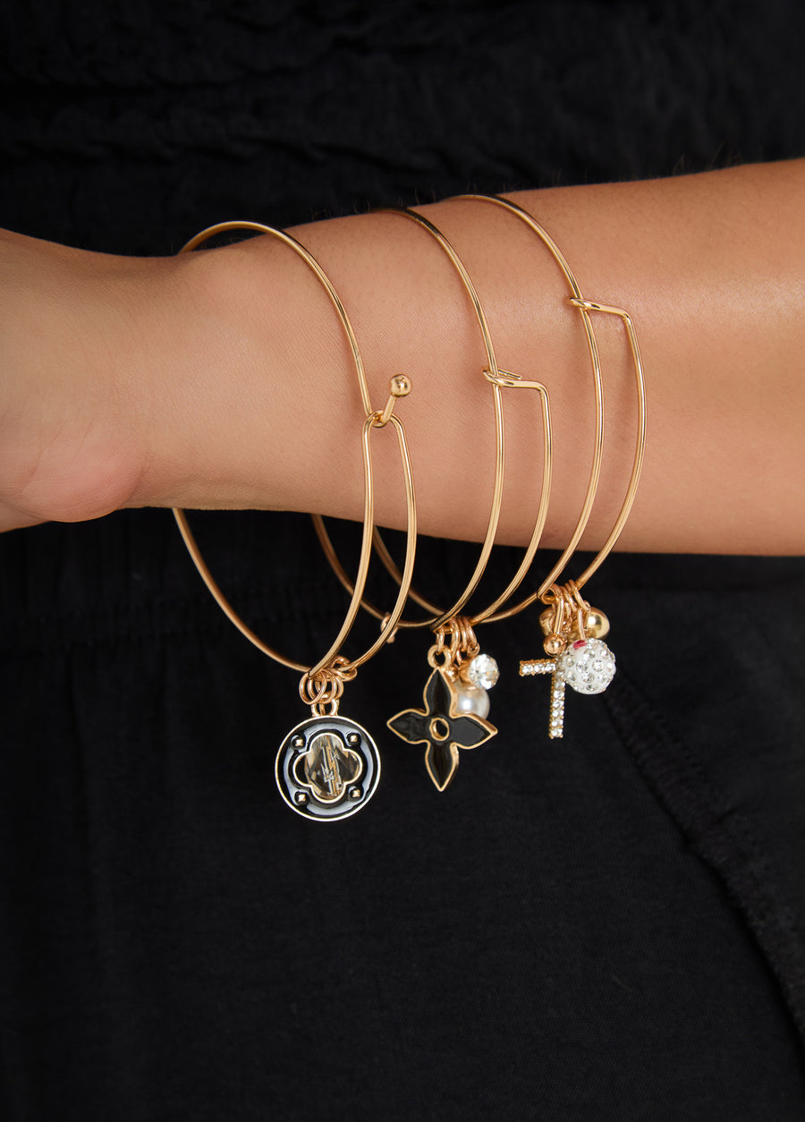 Crystal Charm Bangle Set