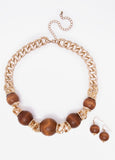 Chain Link Wood Bead Necklace Set