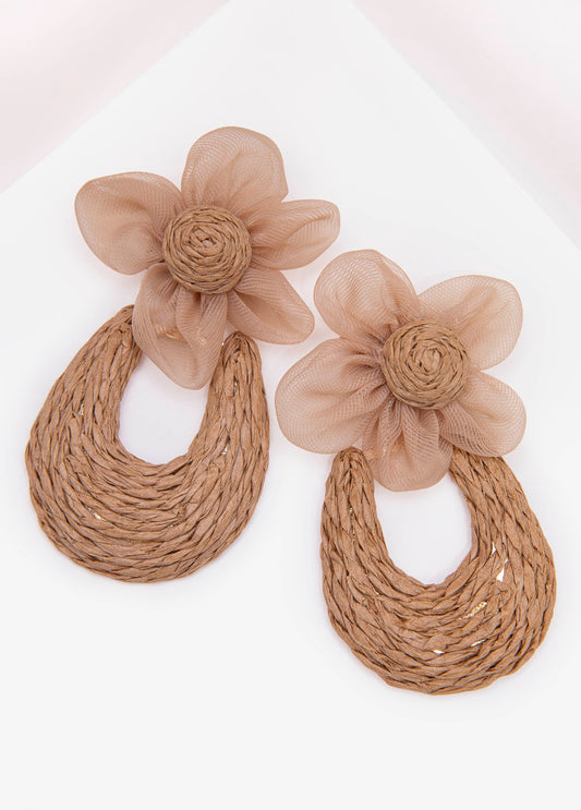 Raffia And Tulle Flower Earrings
