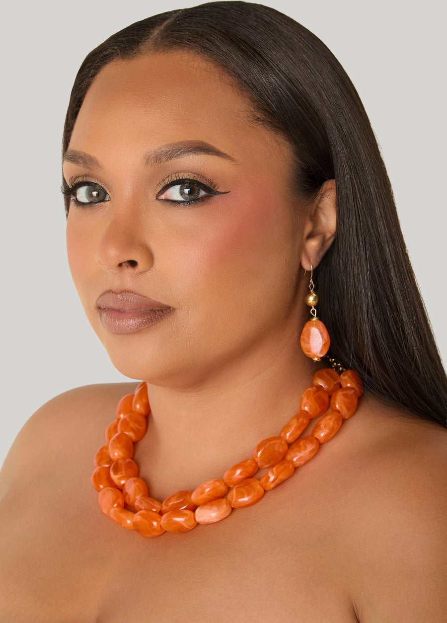 Marbled Bead Layered Necklace Set
