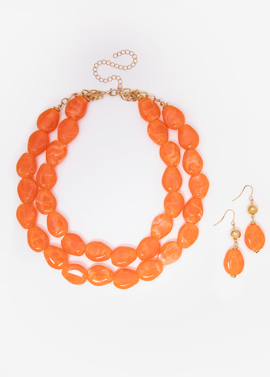 Marbled Bead Layered Necklace Set