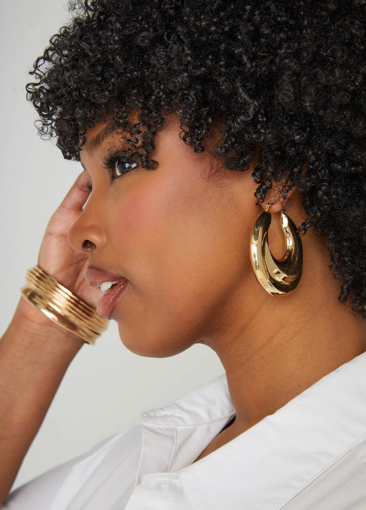 Statement jewelry puff trend gold hoop earrings fashion jewelry