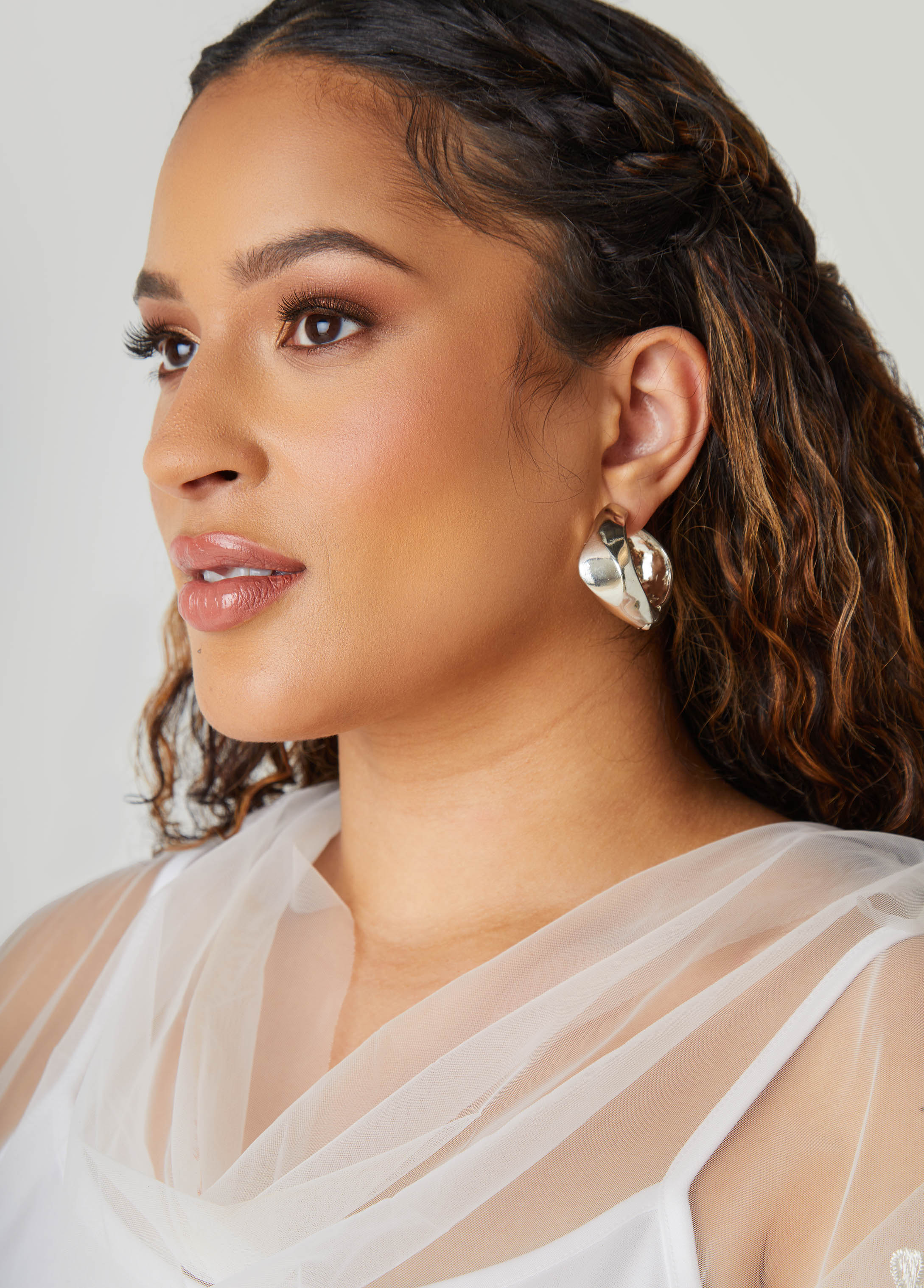 Twisted Silver Tone Hoop Earrings