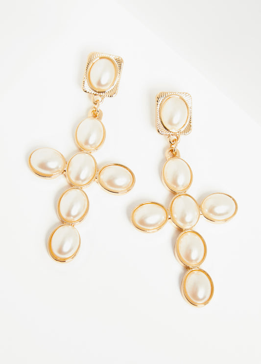 Pearl Cross Earrings