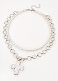 Layered Cross Faux Pearl Necklace