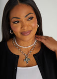 Layered Cross Faux Pearl Necklace
