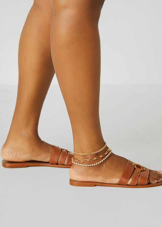 Crystal Gold Tone Anklet Set