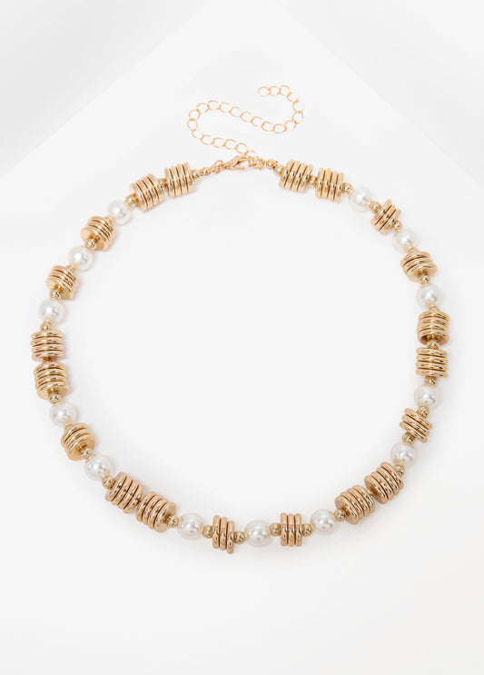 Gold Stone And Faux Pearl Necklace