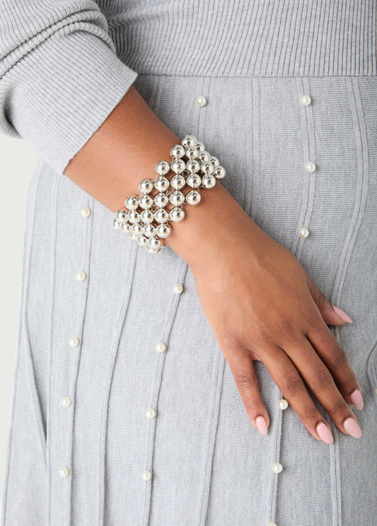 Silver Tone Bead Stretch Bracelet