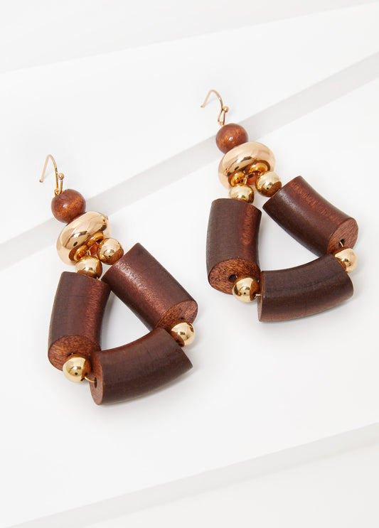 Wood And Bead Earrings