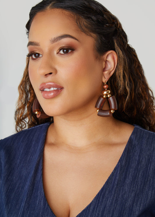 Wood And Bead Earrings