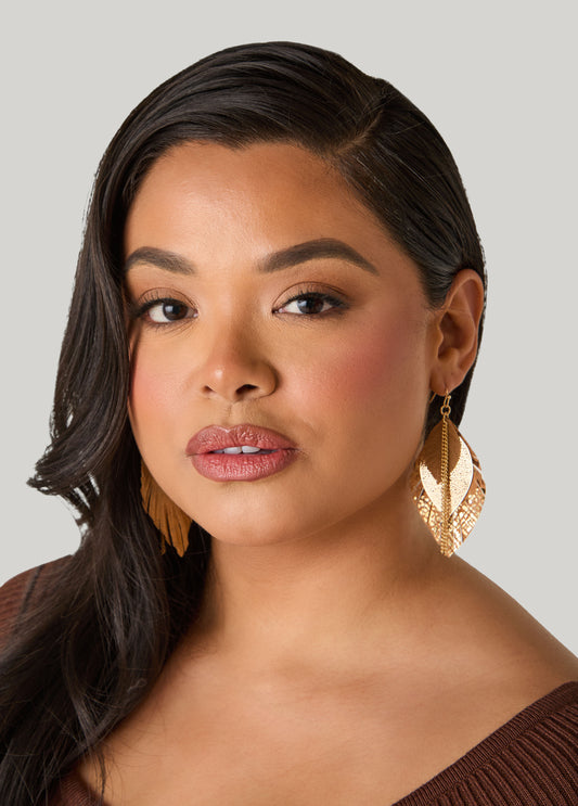 Metallic Faux Leather Leaf Earrings