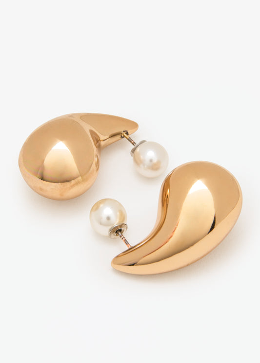 Gold And Faux Pearl Teardrop Earrings