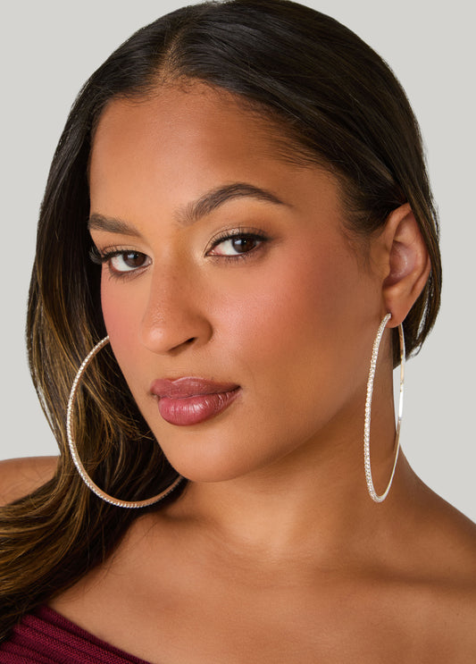 Crystal Silver Tone Hoop Earrings