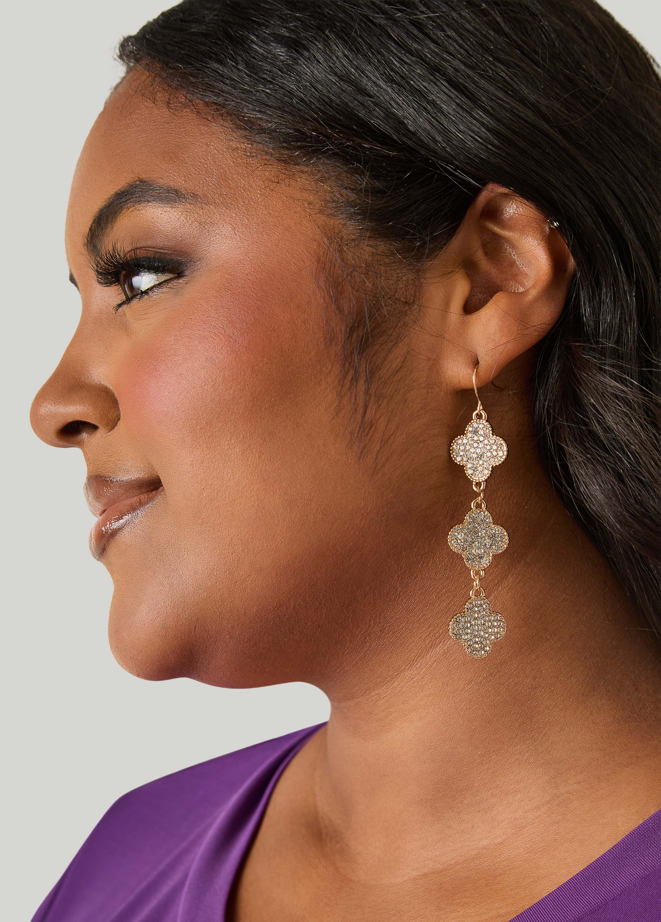 Pave Crystal Clover Earrings