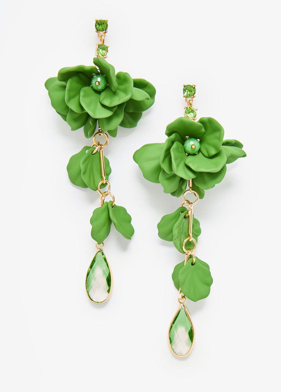 Bead And Crystal Flower Earrings