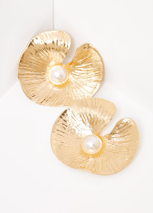 Faux Pearl Lily Pad Earrings