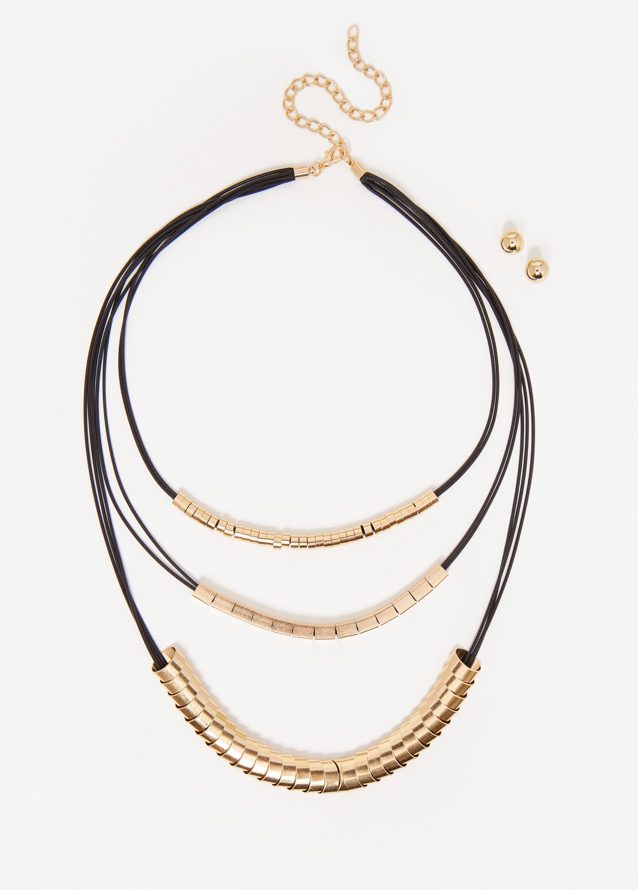 Statement Jewelry Gold Rings Pendant Corded Necklace Set