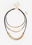 Statement Jewelry Gold Rings Pendant Corded Necklace Set