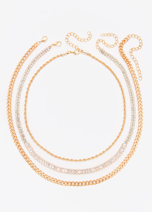 Set Of Three Gold Tone Necklaces
