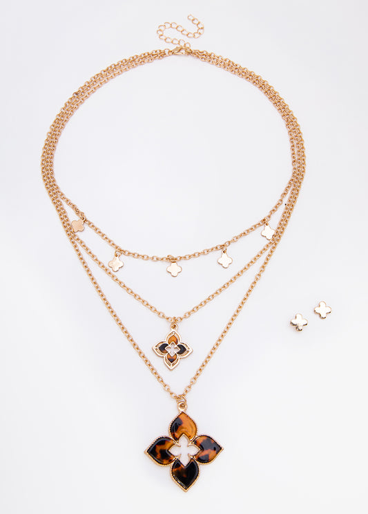 Clover Necklace And Earrings Set