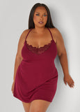 Lace Trimmed Ribbed Chemise
