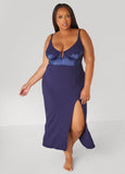 Satin Paneled Ribbed Lingerie Gown