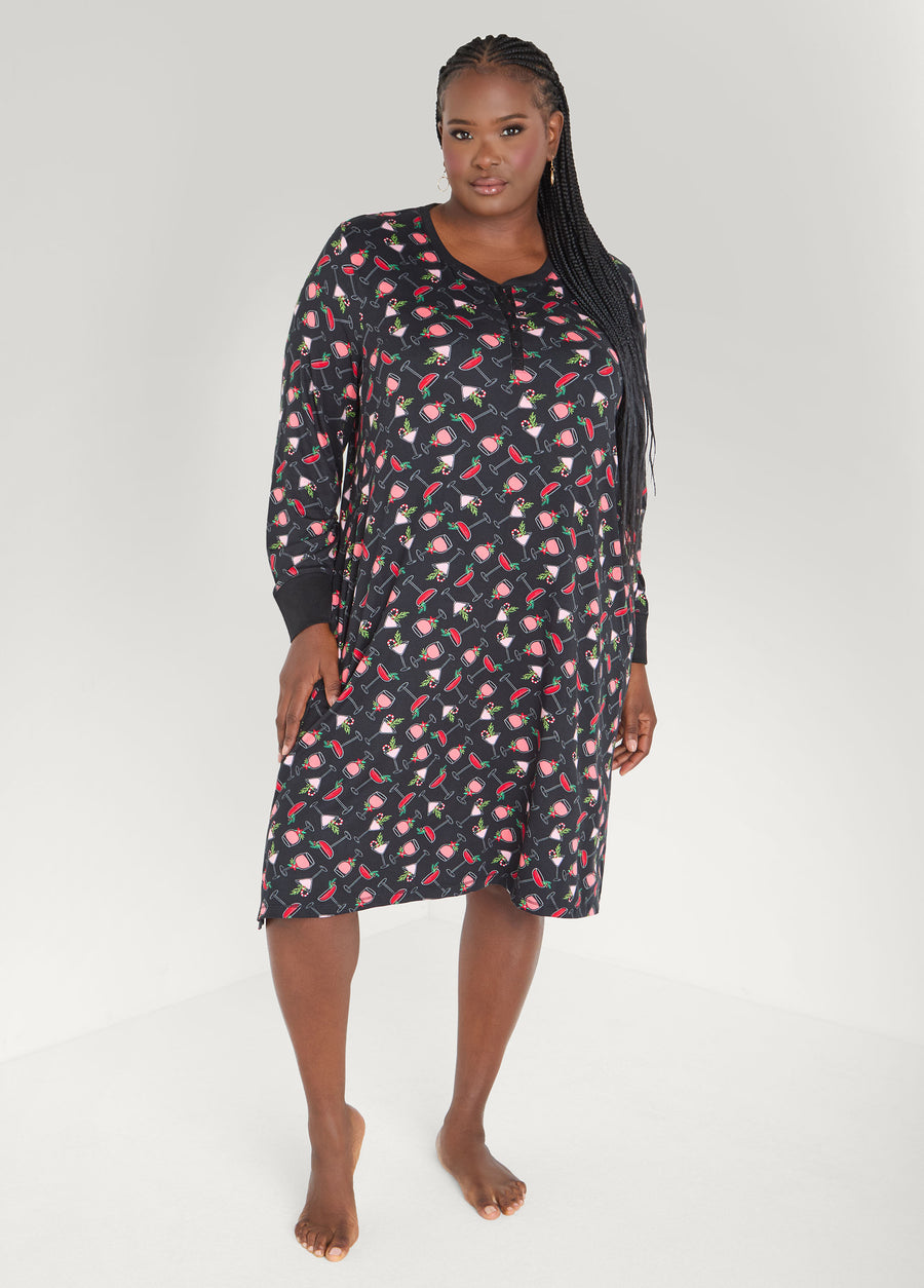 Plus Size Pillow Talk Wine Glass Sleepshirt