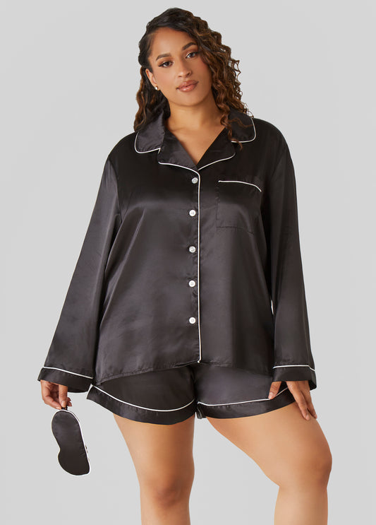 Plus Size 3 Piece Satin Pajama Shorts Set