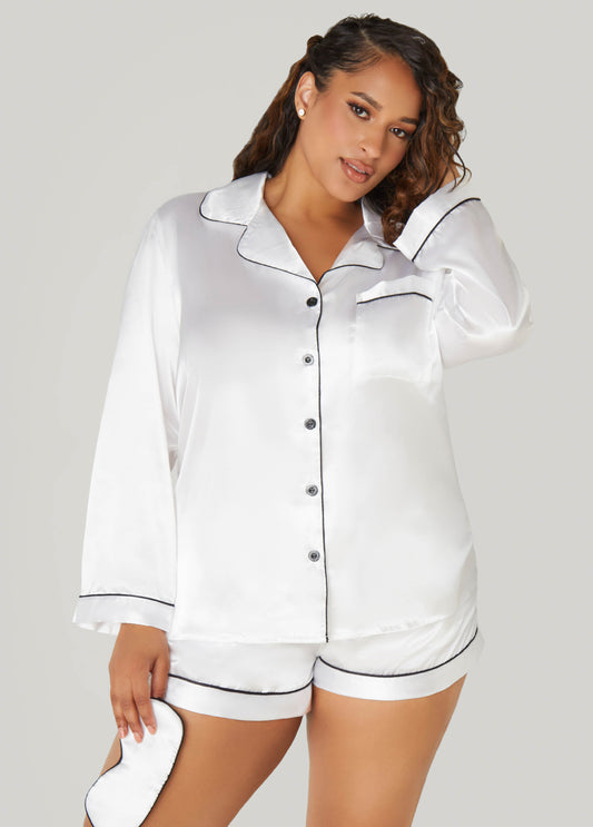 Plus Size Satin Pajama Shorts 3 Piece Set