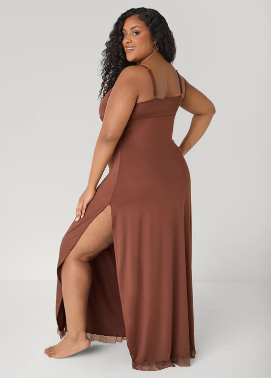 Lace And Mesh Trimmed Nightgown