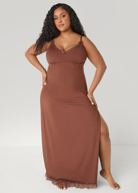 Lace And Mesh Trimmed Nightgown